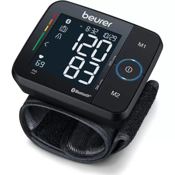 Beurer BC81 Wrist Blood Pressure Monitor  XL Display Arrhythmia Detection 120 Memory Sets  XL Blood Pressure Cuff Wrist for Home Use Automatic Blood Pressure Machine with Storage Case BatteriesBlack BC54  Bluetooth