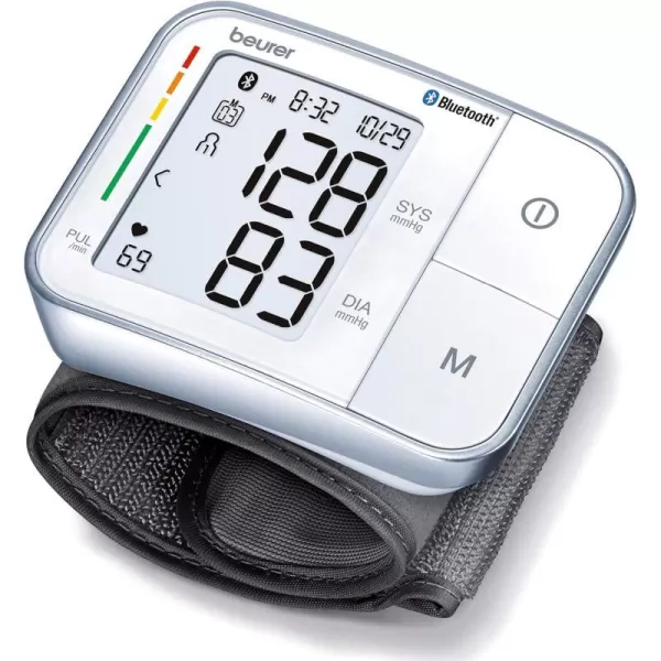 Beurer BC81 Wrist Blood Pressure Monitor  XL Display Arrhythmia Detection 120 Memory Sets  XL Blood Pressure Cuff Wrist for Home Use Automatic Blood Pressure Machine with Storage Case BatteriesWhite BC57  Bluetooth