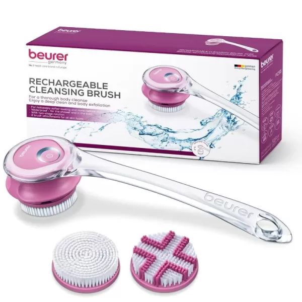 Beurer FC55 Electric Body Scrubber for Exfoliating and Massage Waterproof for Showering Cordless and Rechargeable Spinning Skin Cleansing Brush with 2 AttachmentsFC55  Rechargeable Removable Handle