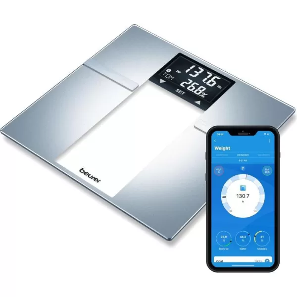 Beurer PS25 Digital Bathroom Scale for Body Weight  400lb Capacity AutoCalibrate XL Backlit Display  Glass Precise and Accurate Body ScaleBluetooth Smart Scale