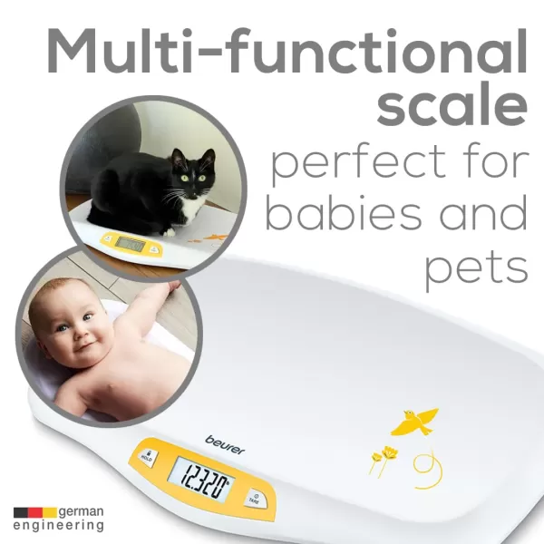 Beurer BY80 Digital Baby Scale Infant Scale for Weighing in Pounds Ounces or Kilograms up to 44 lbs with Hold Function Pet Scale for Cats and DogsBaby Scale