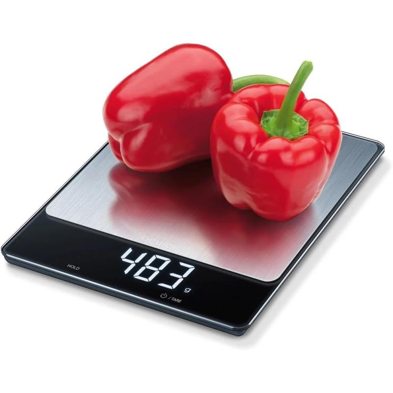 imageBeurer KS34 Digital Kitchen Scale  Precise Scale for Food Ounces and Grams 33lbs Capacity XL Weighing Platform for Meal Prep Magic Display Tare Function  Batteries Included  Black GlassKitchen Scale  XL Black