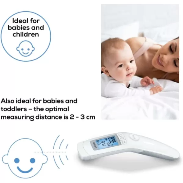 imageBeurer 3in1 Forehead NonContact Body Surface Room Temperature High Accuracy Large Blue Backlit LCD Display Thermometer 60 Memory Spaces FT90 White 32 Count Pack of 1