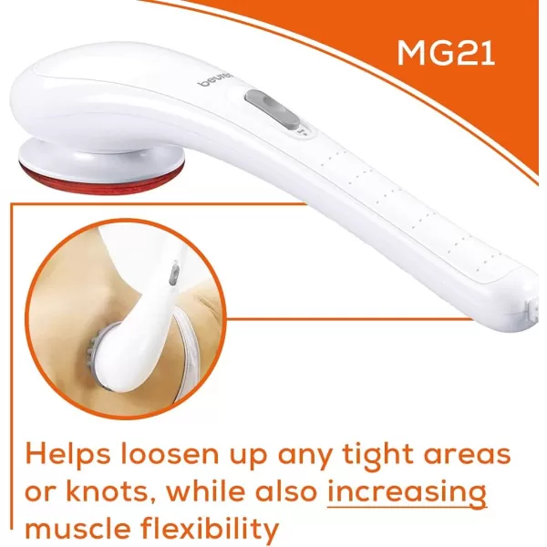 imageBeurer Deep Tissue Massager  Handheld Massager  Neck and Back Massager with Heat  3 Interchangeable Attachments  Soothing Vibration Massage MG21