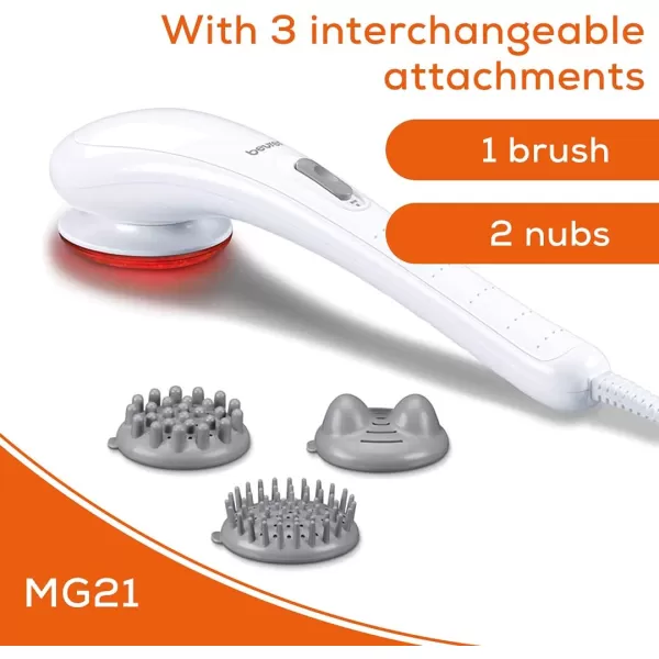 imageBeurer Deep Tissue Massager  Handheld Massager  Neck and Back Massager with Heat  3 Interchangeable Attachments  Soothing Vibration Massage MG21