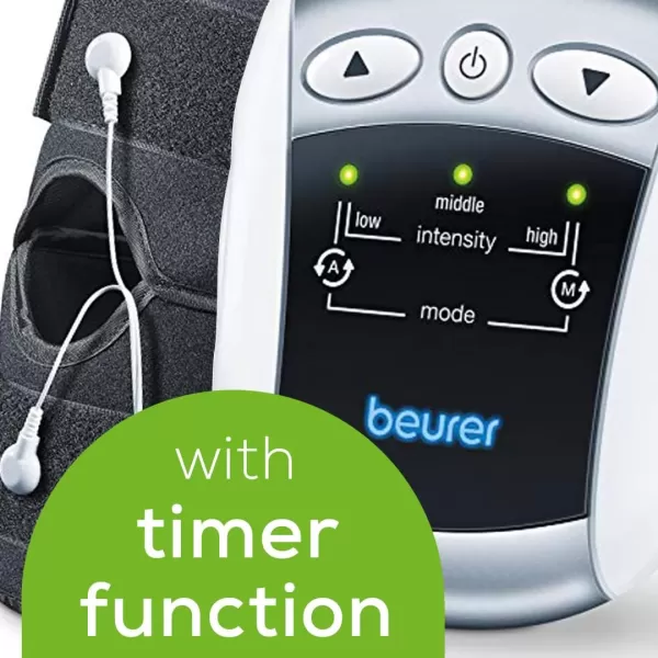 imageBeurer EM34 TENS Unit Muscle Stimulator 2in1 Knee ampamp Elbow TENS Machine EStim Device for Knee Pain Relief with 25 Intensity Levels Electric Massager with Universal Brace