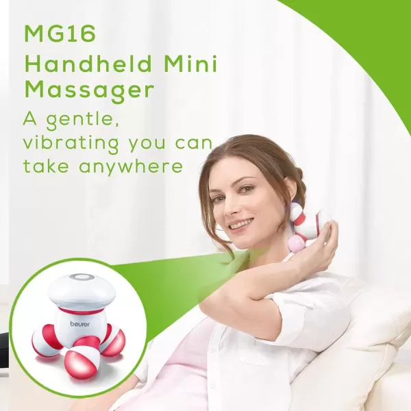 imageBeurer Handheld Mini Body Massager with LED light Gentle and Comfortable Vibration Easy Hand Grip Portable Gentle Pressure Point Massage Massage Tool Easy Palm Fit Batteries Included MG16