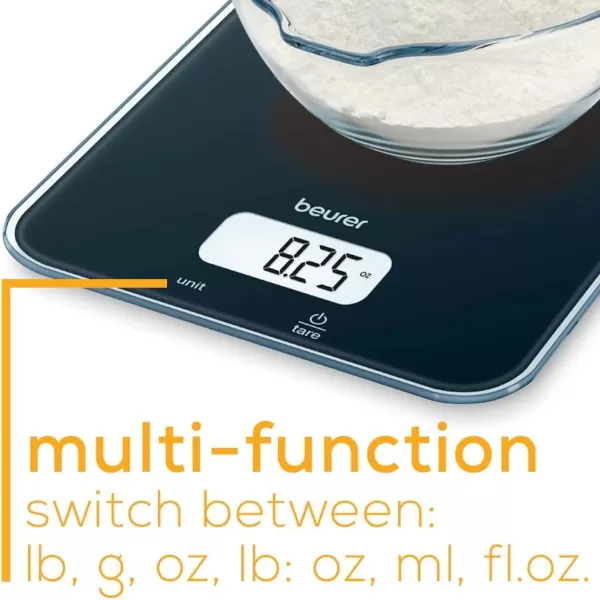 imageBeurer KS34 Digital Kitchen Scale  Precise Scale for Food Ounces and Grams 33lbs Capacity XL Weighing Platform for Meal Prep Magic Display Tare Function  Batteries Included  Black GlassKitchen Scale  Basic