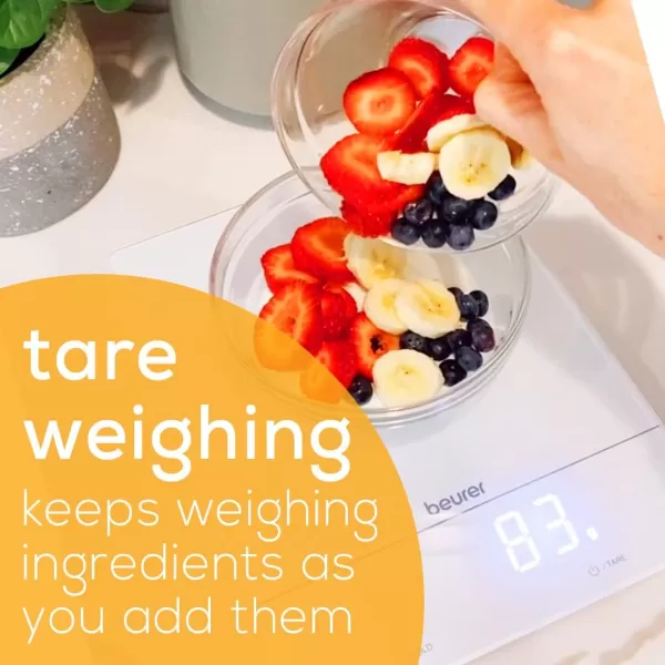 imageBeurer KS34 Digital Kitchen Scale  Precise Scale for Food Ounces and Grams 33lbs Capacity XL Weighing Platform for Meal Prep Magic Display Tare Function  Batteries Included  Black GlassKitchen Scale  XL White