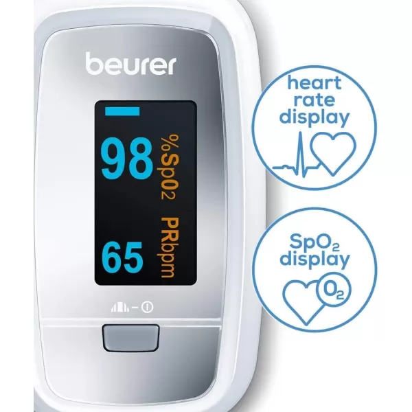 imageBeurer PO30 Fingertip Pulse Oximeter with 4 Color Display Formats Lanyard Protective Storage Bag and Batteries  Blood Oxygen Saturation Monitor with Heart Rate Oxygen Meter Finger Pulse Oximeter