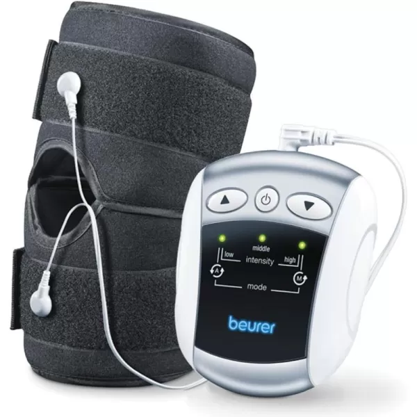 imageBeurer EM34 TENS Unit Muscle Stimulator 2in1 Knee ampamp Elbow TENS Machine EStim Device for Knee Pain Relief with 25 Intensity Levels Electric Massager with Universal Brace