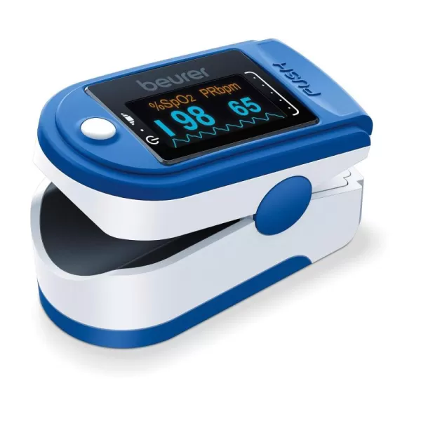 imageBeurer PO50 Fingertip Pulse Oximeter Blood Oxygen Saturation ampamp Heart Rate Monitor 4 Colored Graphic Display Formats ExtraSmall ampamp Light Strap ampamp Batteries Included