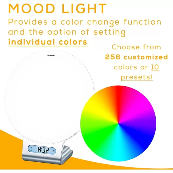 imageBeurer 4in1 Bluetooth WakeUp Light Daylight Sunrise Simulation ampamp Sunset Fading Alarm Clock Reading Lamp Mood Light Speaker Radio 256 Customized Color Variations for Sleep Lightup App WL75