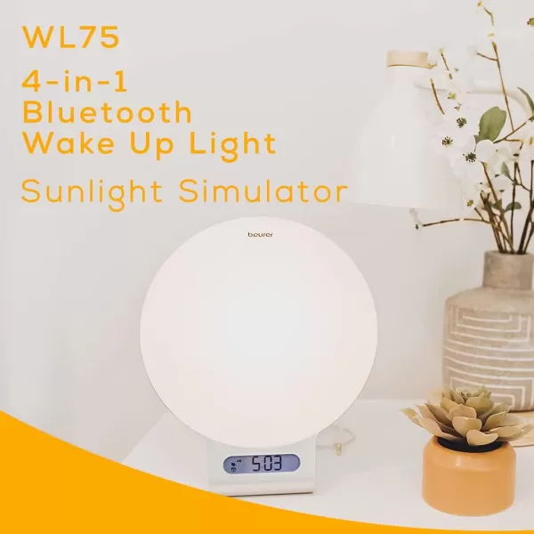 imageBeurer 4in1 Bluetooth WakeUp Light Daylight Sunrise Simulation ampamp Sunset Fading Alarm Clock Reading Lamp Mood Light Speaker Radio 256 Customized Color Variations for Sleep Lightup App WL75