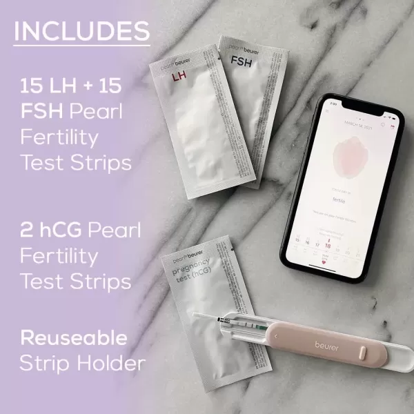 imageBeurer Ovulation Test Strips and Pregnancy Test Kit  Ovulation Predictor Kit with 15 FSH and 15 LH Strips  Fertility Test Connects to Pearl Fertility App for Natural Family Planning OT80