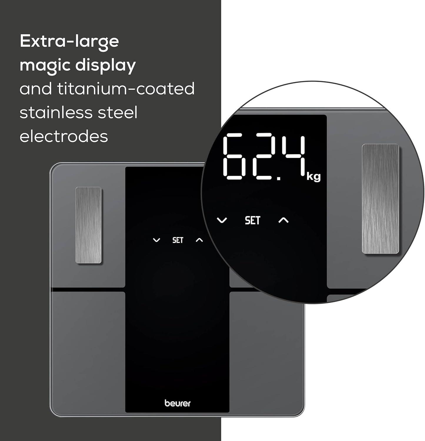 imageBeurer BF500 Smart Body Analysis Scale with Bluetooth ampamp App Accurate Digital Diagnostic Scale Measures Body Fat Muscle Mass Caloric Needs 396 lbs XL Display