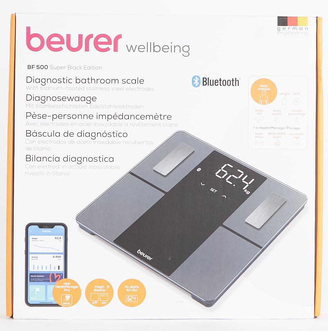 imageBeurer BF500 Smart Body Analysis Scale with Bluetooth ampamp App Accurate Digital Diagnostic Scale Measures Body Fat Muscle Mass Caloric Needs 396 lbs XL Display