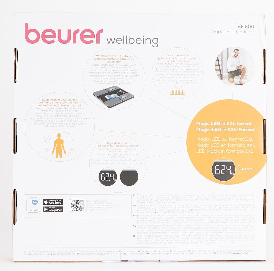 imageBeurer BF500 Smart Body Analysis Scale with Bluetooth ampamp App Accurate Digital Diagnostic Scale Measures Body Fat Muscle Mass Caloric Needs 396 lbs XL Display