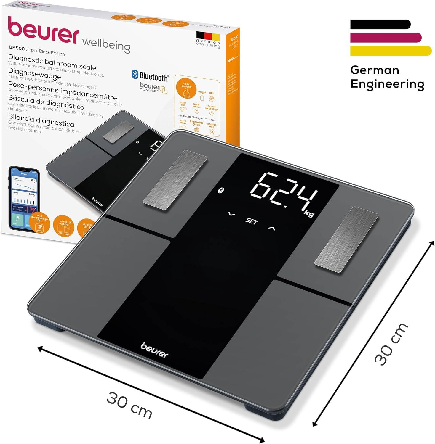 imageBeurer BF500 Smart Body Analysis Scale with Bluetooth ampamp App Accurate Digital Diagnostic Scale Measures Body Fat Muscle Mass Caloric Needs 396 lbs XL Display