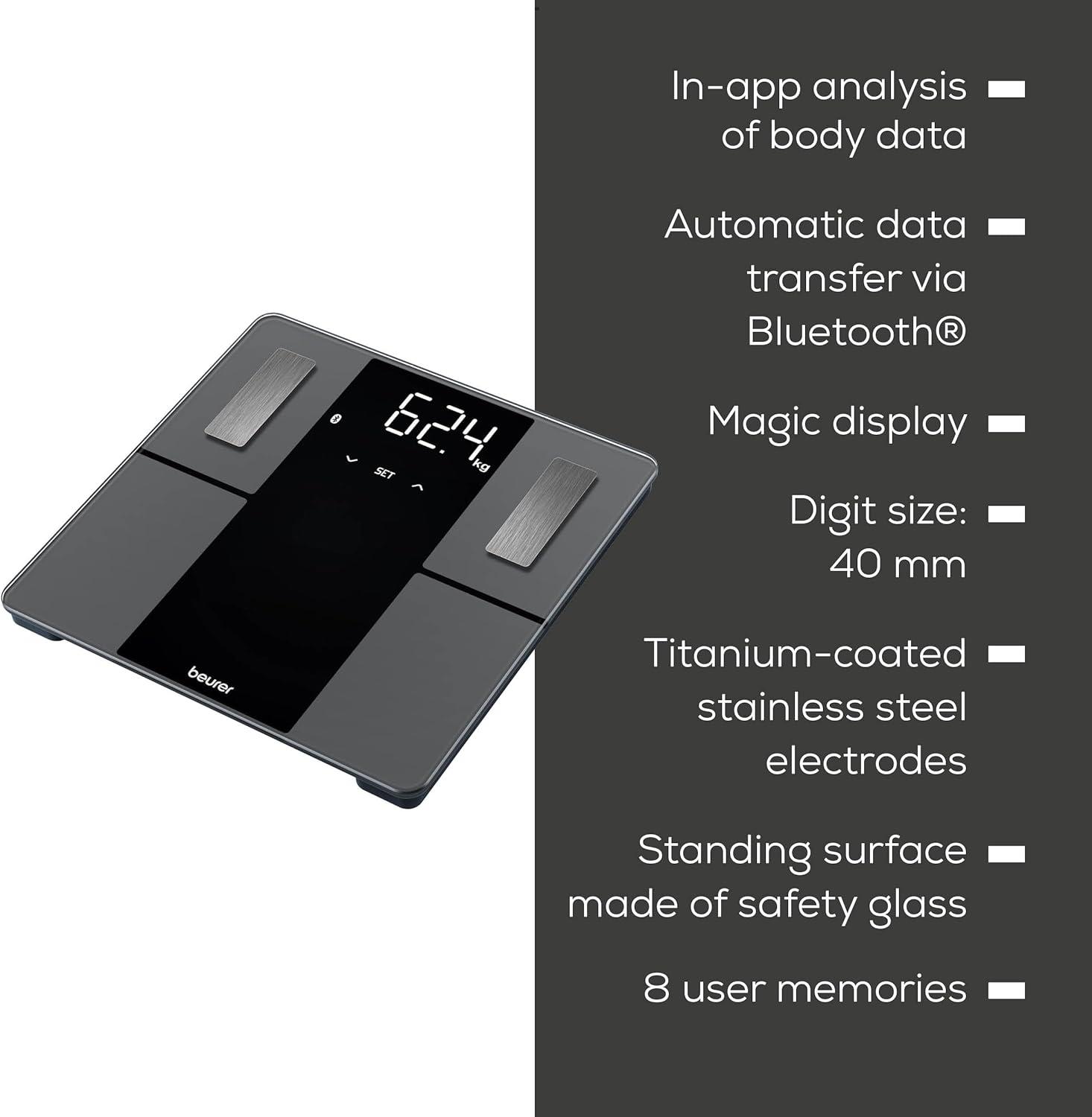imageBeurer BF500 Smart Body Analysis Scale with Bluetooth ampamp App Accurate Digital Diagnostic Scale Measures Body Fat Muscle Mass Caloric Needs 396 lbs XL Display