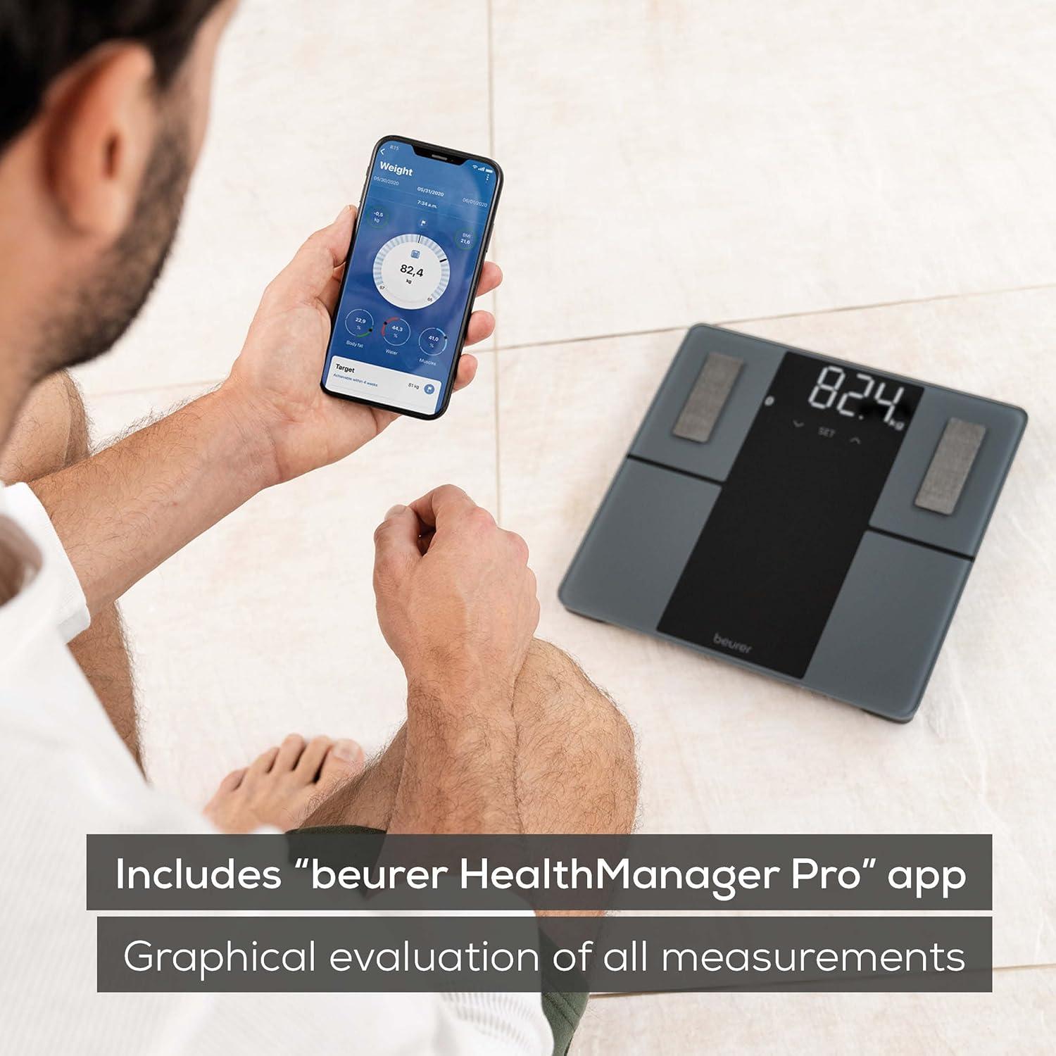 imageBeurer BF500 Smart Body Analysis Scale with Bluetooth ampamp App Accurate Digital Diagnostic Scale Measures Body Fat Muscle Mass Caloric Needs 396 lbs XL Display