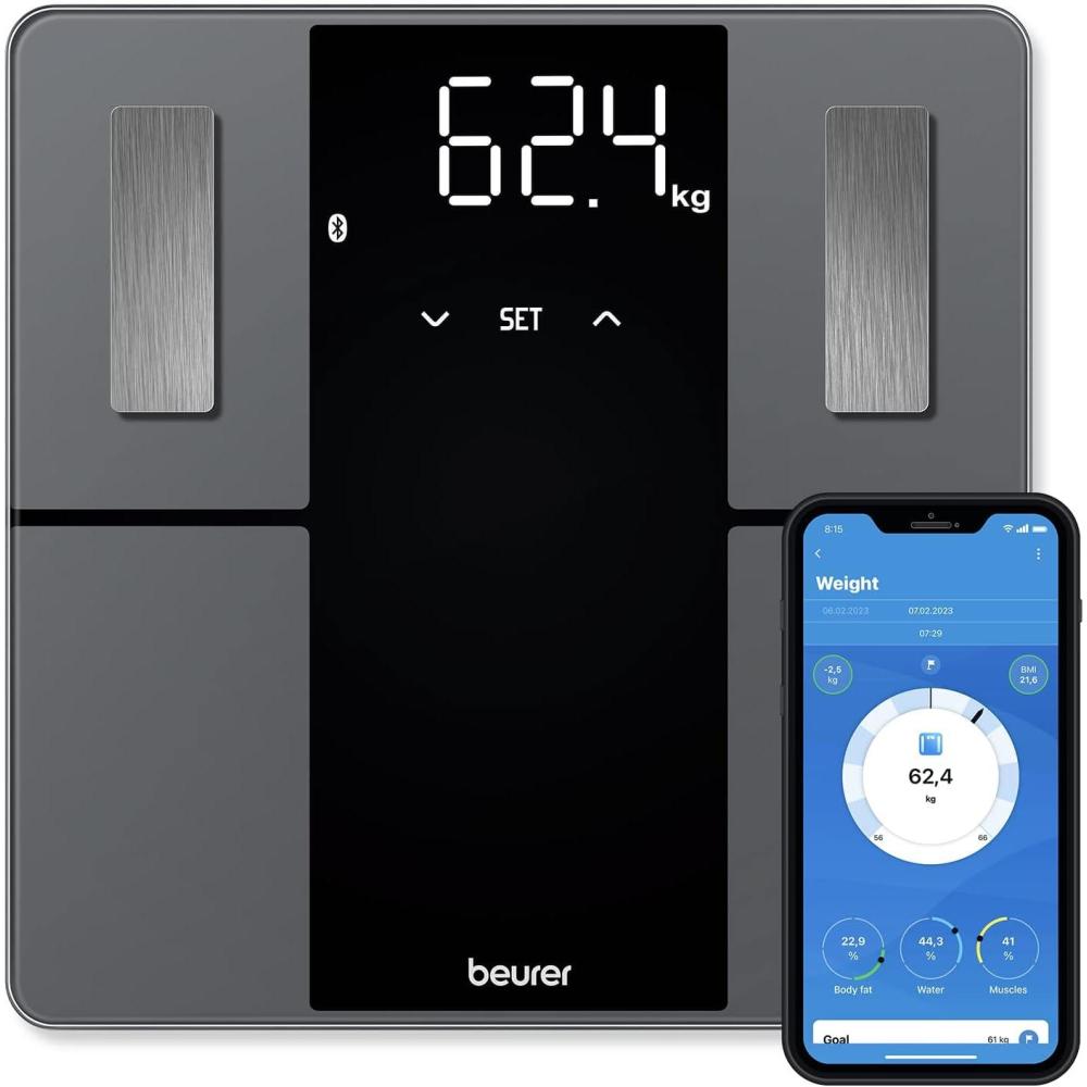 imageBeurer BF500 Smart Body Analysis Scale with Bluetooth ampamp App Accurate Digital Diagnostic Scale Measures Body Fat Muscle Mass Caloric Needs 396 lbs XL Display