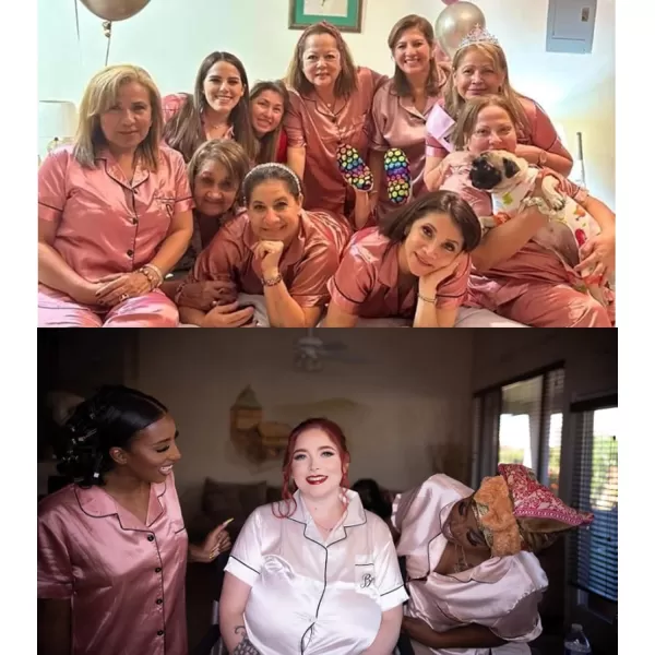 SWOMOG Womens Plus Size Pajamas Silk Satin Pajama Set Short Sleeve Shirt with FullLength Pants Pjs Sleepwear Set 18W26WMisty Rose