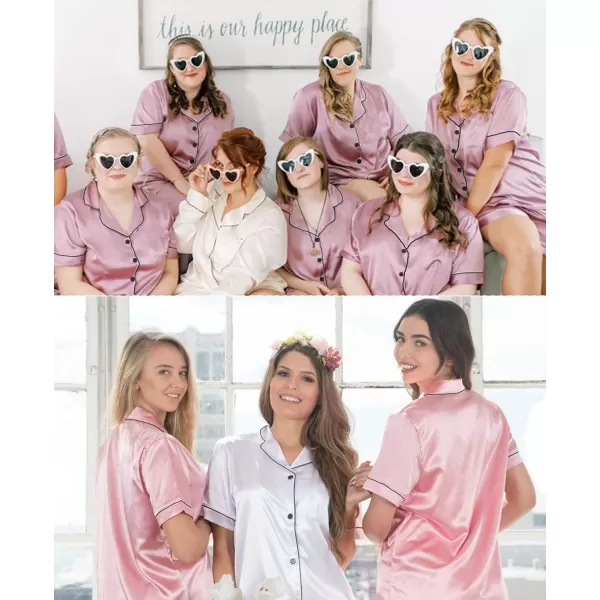 SWOMOG Womens Plus Size Pajamas Silk Satin Pajama Set Short Sleeve Shirt with FullLength Pants Pjs Sleepwear Set 18W26WTwo Pocketsdusty Rose