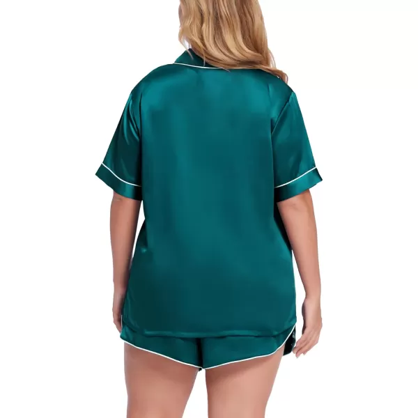 SWOMOG Womens Plus Size Satin Pajama Set Short Sleeve 2 piece Pj Sets Sleepwear Silk Button Down Loungewear Pjs Shorts SetGreen