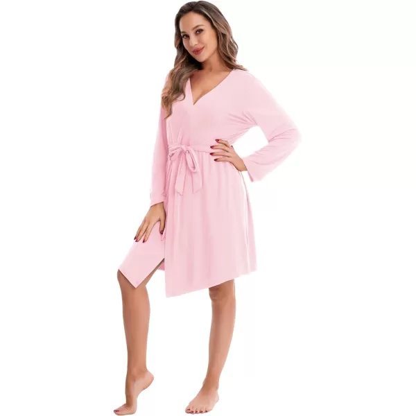 SWOMOG Maternity Nursing Robe Set 3 Piece Pregnancy Pjs 3 in 1 Labor Delivery Sleevless TopsShorts Breastfeeding PajamasPink