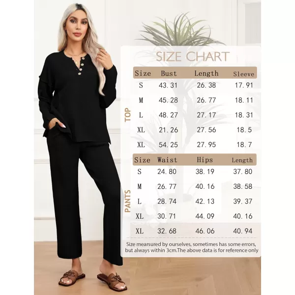 SWOMOG Womens 2 Piece Trendy Outfits Lounge Sets with Pockets Slouchy Loungewear Knit Sweater Matching SetsBlack