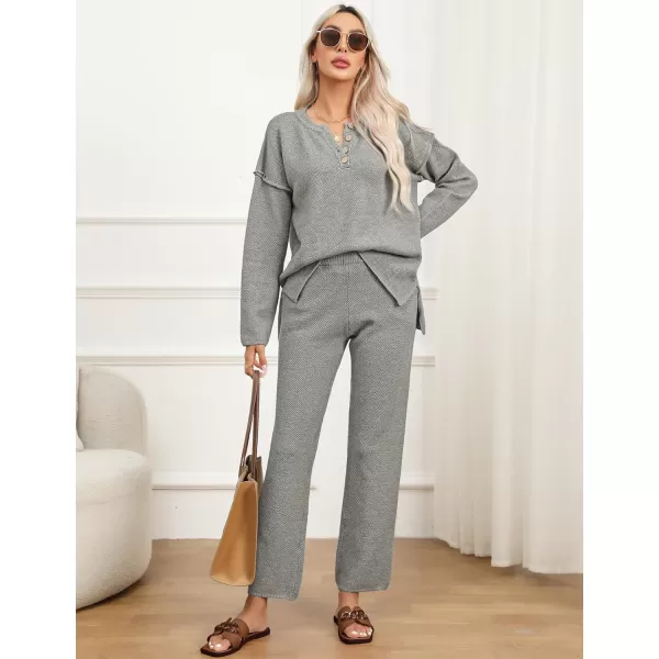 SWOMOG Womens 2 Piece Trendy Outfits Lounge Sets with Pockets Slouchy Loungewear Knit Sweater Matching SetsGrey