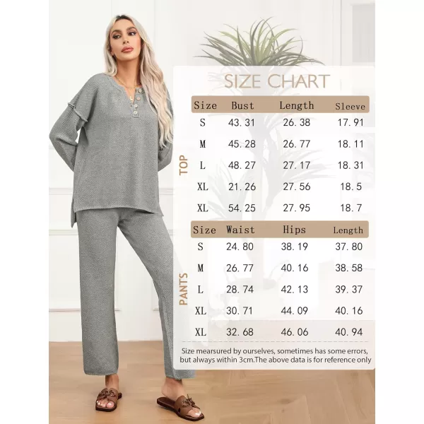 SWOMOG Womens 2 Piece Trendy Outfits Lounge Sets with Pockets Slouchy Loungewear Knit Sweater Matching SetsGrey