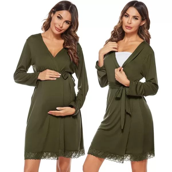 SWOMOG Womens Maternity Nursing Robe Pregnancy Hospital Breastfeeding Bathrobes 3 in 1 Labor Delivery NightgownsArmy Green