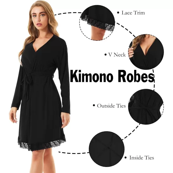 SWOMOG Womens Maternity Nursing Robe Pregnancy Hospital Breastfeeding Bathrobes 3 in 1 Labor Delivery NightgownsBlack