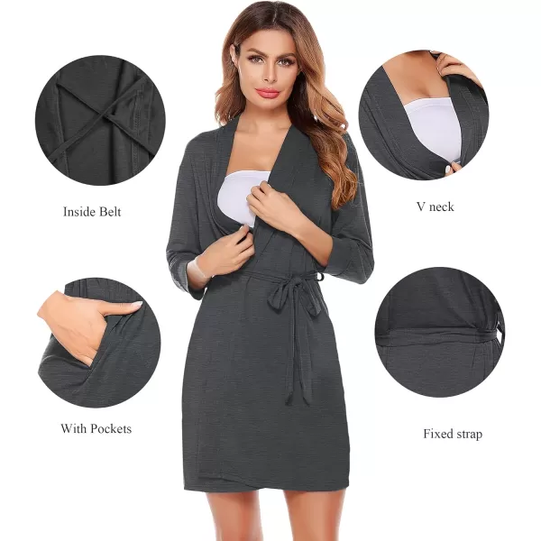 SWOMOG Womens Maternity Nursing Robe Pregnancy Hospital Breastfeeding Bathrobes 3 in 1 Labor Delivery NightgownsDark Graypocket