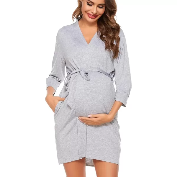 SWOMOG Womens Maternity Nursing Robe Pregnancy Hospital Breastfeeding Bathrobes 3 in 1 Labor Delivery NightgownsGraypocket