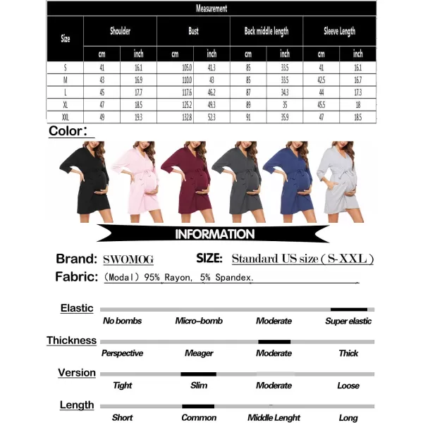 SWOMOG Womens Maternity Nursing Robe Pregnancy Hospital Breastfeeding Bathrobes 3 in 1 Labor Delivery NightgownsGraypocket