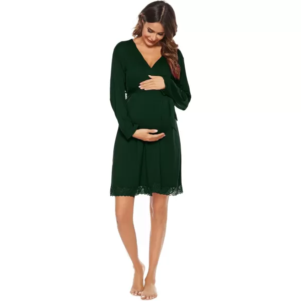 SWOMOG Womens Maternity Nursing Robe Pregnancy Hospital Breastfeeding Bathrobes 3 in 1 Labor Delivery NightgownsGreen