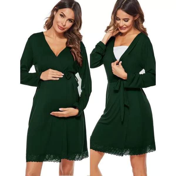 SWOMOG Womens Maternity Nursing Robe Pregnancy Hospital Breastfeeding Bathrobes 3 in 1 Labor Delivery NightgownsGreen