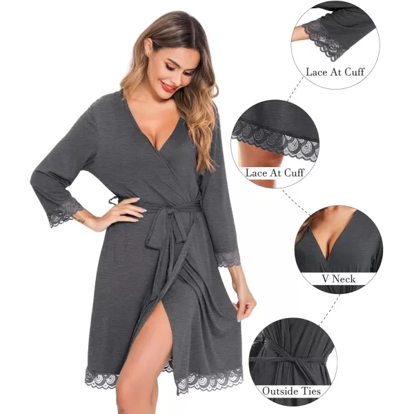 SWOMOG Womens Maternity Nursing Robe Pregnancy Hospital Breastfeeding Bathrobes 3 in 1 Labor Delivery NightgownsLace at Cuffsdeep Grey