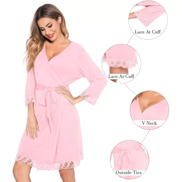 SWOMOG Womens Maternity Nursing Robe Pregnancy Hospital Breastfeeding Bathrobes 3 in 1 Labor Delivery NightgownsLace at Cuffspink