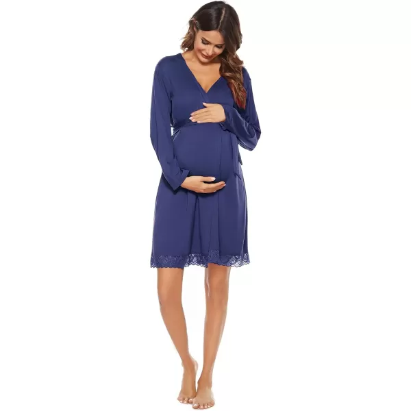 SWOMOG Womens Maternity Nursing Robe Pregnancy Hospital Breastfeeding Bathrobes 3 in 1 Labor Delivery NightgownsNavy Blue