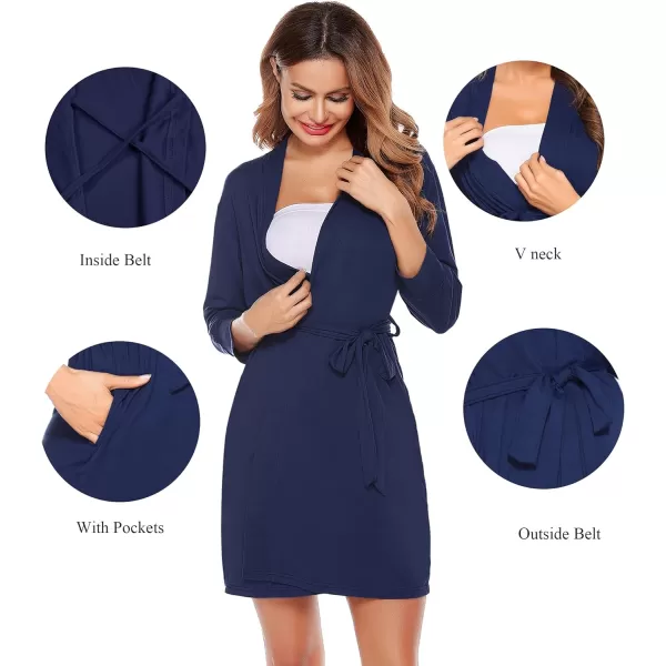 SWOMOG Womens Maternity Nursing Robe Pregnancy Hospital Breastfeeding Bathrobes 3 in 1 Labor Delivery NightgownsNavy Bluepocket