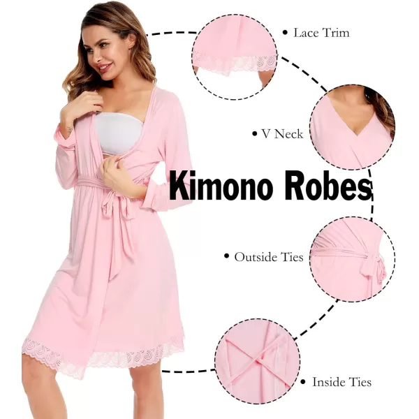 SWOMOG Womens Maternity Nursing Robe Pregnancy Hospital Breastfeeding Bathrobes 3 in 1 Labor Delivery NightgownsPink