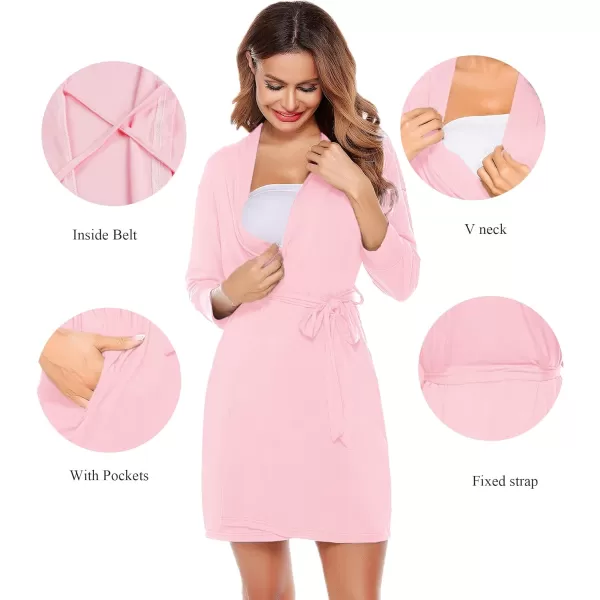 SWOMOG Womens Maternity Nursing Robe Pregnancy Hospital Breastfeeding Bathrobes 3 in 1 Labor Delivery NightgownsPinkpocket