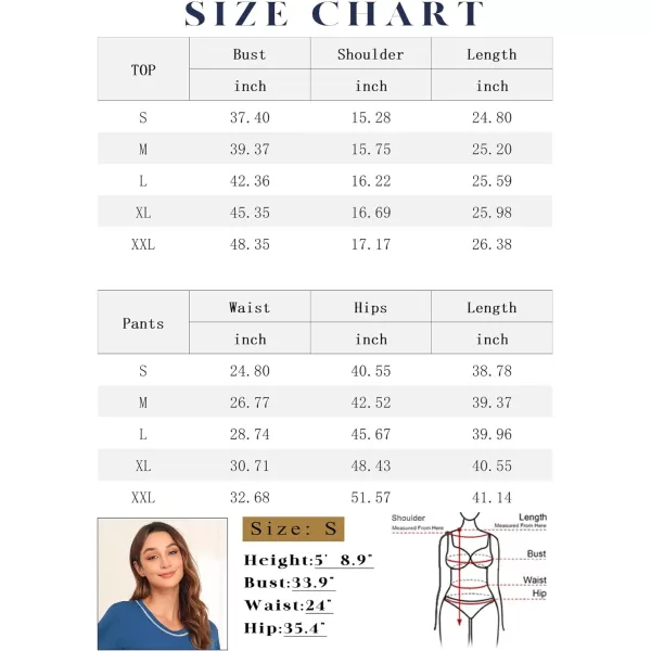 SWOMOG Womens Pajama Set Modal Striped Round Neck Top Pj Pants with Pockets LoungewearBlue