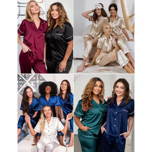 SWOMOG Womens Pajama Sets Silk Satin Sleepwear Short Sleeve and Long Pants Pjs Set Soft Loungewear Classic PajamasBlack