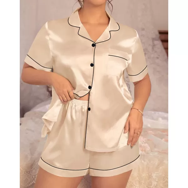 SWOMOG Womens Plus Size Pajama Set Silk Satin Pajamas Button Down Loungewear Short Sleeve Pjs 2 piece Sleepwear 1628WChampagne