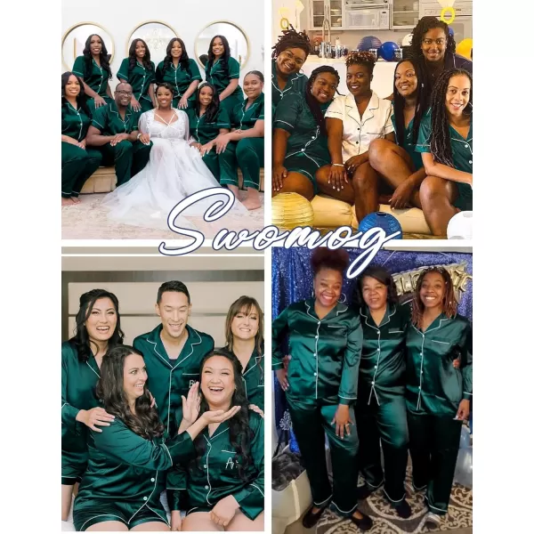 SWOMOG Womens Plus Size Pajama Sets Silk Satin 4 Pcs Pajamas Button Down Loungewear Silky Sleepwear Nightwear 16W26WDark Green